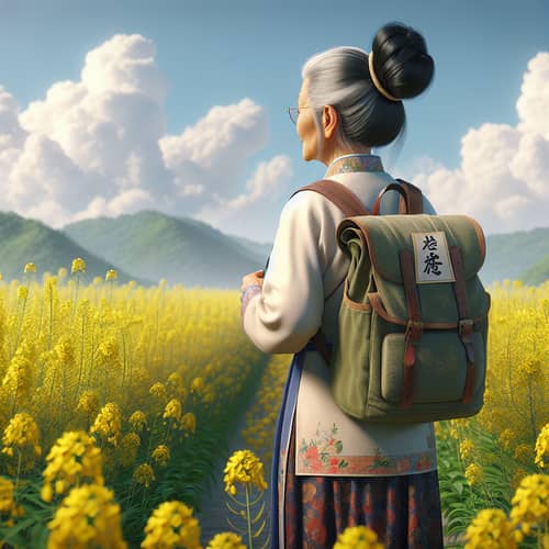 Elderly Asian Woman in Traditional Hanfu Returning Home from School