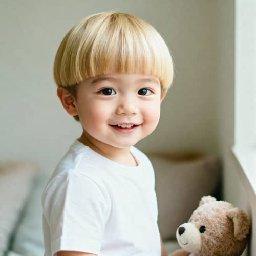 Adorable 4-Year-Old Boy with Blonde Bowl Cut Hair