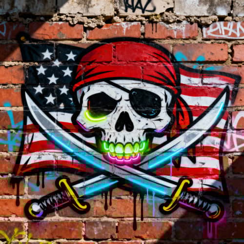 Neon Skull Graffiti: Pirate Flag Style Art