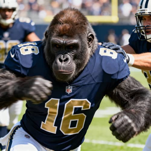 Gorilla in Navy Football Jersey Ready to Tackle Gorilla in Navy Football Jersey Ready to Tackle