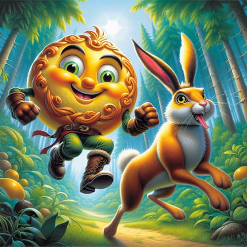 Action-Packed Kolobok and Hare Adventure in Lush Forest
