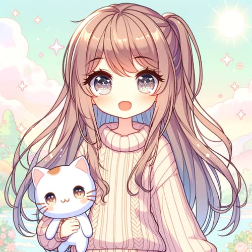 Beautiful Anime Girl Holding Cat Plushie | Cute Illustration