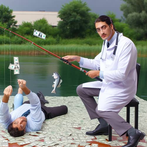 Doctor Fishing in Money-Filled Lake