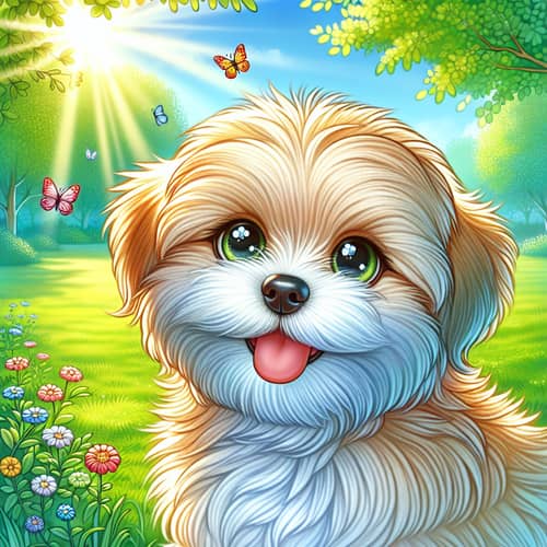 Charming Dog with Fluffy Fur in Sunny Park | Happy Canine Image