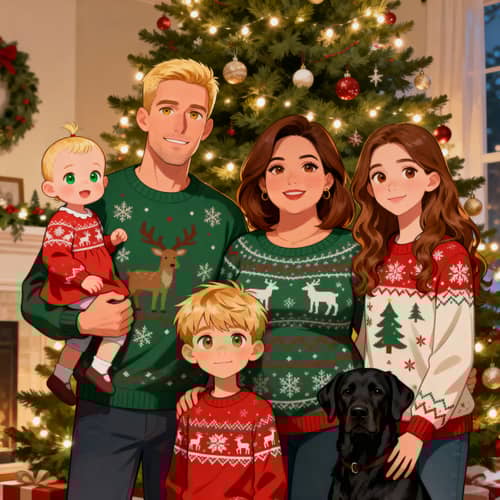 Cartoon Family Christmas Portrait