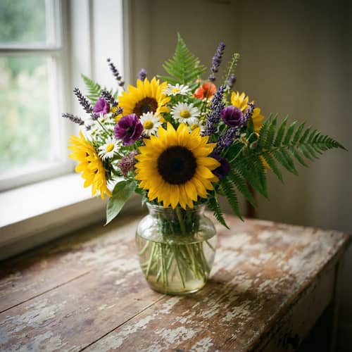Vibrant Wildflowers in Vintage Glass Vase | Still Life Art Vibrant Wildflowers in Vintage Glass Vase | Still Life Art