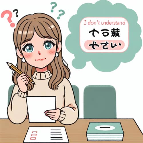 Humorous Quiz Moment: Confused Caucasian Woman in Thought Bubble (Japanese)