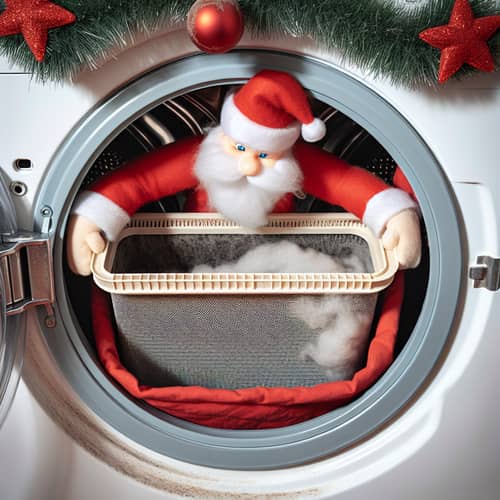 Santa Claus Cleaning Filter of Drum Type Washing Machine | Christmas