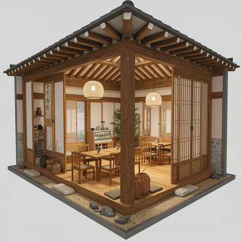 Unique Hanok Cafe Design for 35-pyeong Space