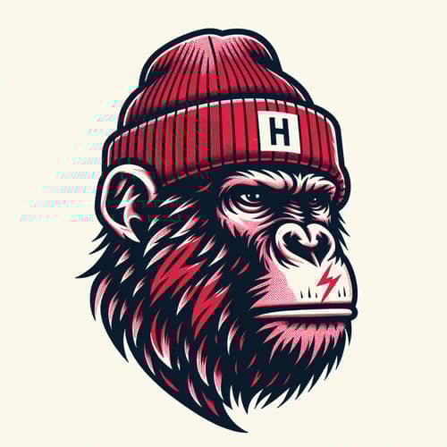 Edgy Ape with 'H' Beanie & Lightning Bolt Face Tattoo