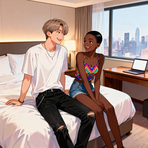 Kang Yeosang & African Girl in Manhwa Style