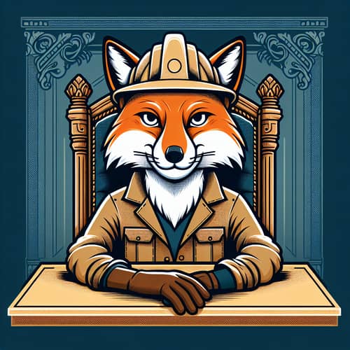 Fox Builder Character Sitting at King Table Vector Art