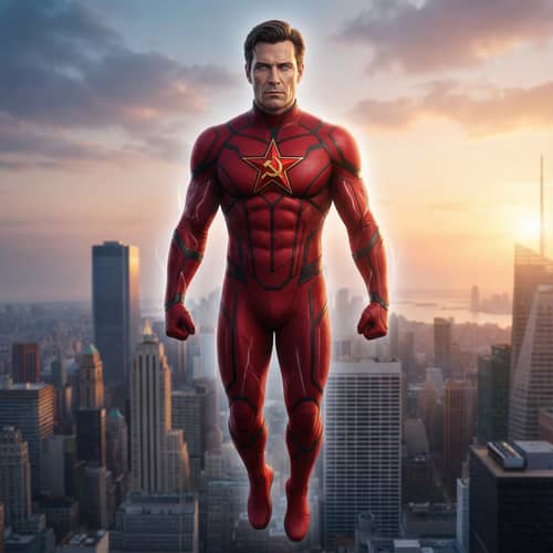 Heroic Sentinel: Red Guardian in Cinematic Style