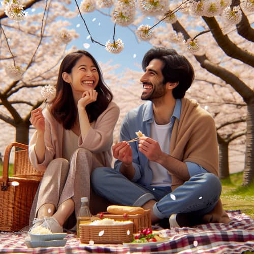 Spring Picnic Under Cherry Blossoms - Peaceful Scene