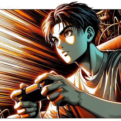 Intense Gamer Boy in Japanese Manga Style | Orange Neon Theme