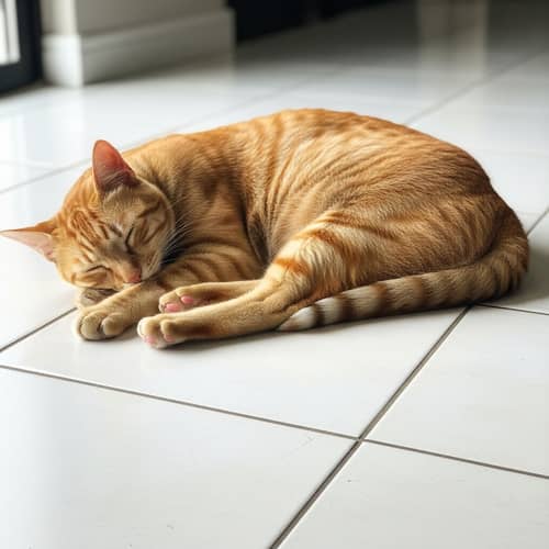 Realistic Orange Cat on White Tile Floor Realistic Orange Cat on White Tile Floor