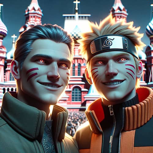 Putin & Ukrainian President Naruto-Style 2024 Cyberpunk Joy in Moscow