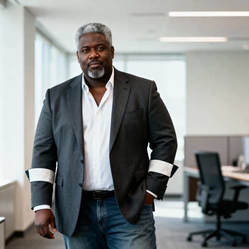 Confidently Dressed Black Man in Office Confidently Dressed Black Man in Office
