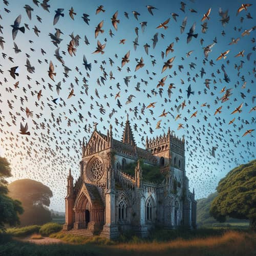 Majestic Birds Soar Above Medieval Church | Nature Spectacle