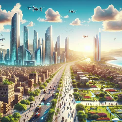 Future Vision of Yemen: Vibrant Cityscape & Sustainable Energy