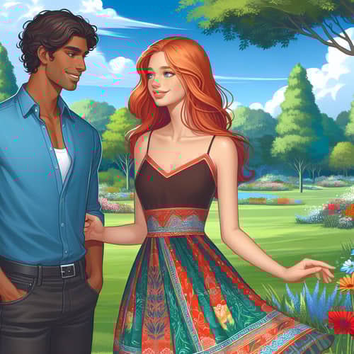 Brown-Skinned Man with White Woman in Serene Park Setting