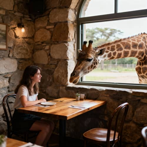 Giraffe Dining Experience in a Stone Restaurant Giraffe Dining Experience in a Stone Restaurant
