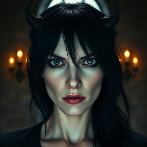 Demonic Woman with Black Eyes and Dark Aura