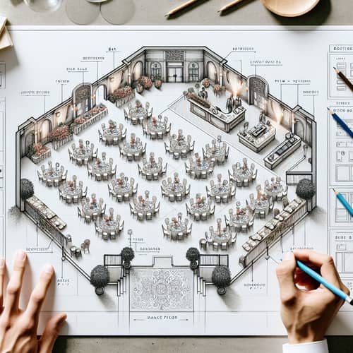 Event Floor Plan with 20 Tables, Dance Floor, Buffet, Bar & More
