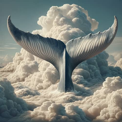 Whale's Tail Emerging Through Fluffy Clouds | Surreal Fantasy Art