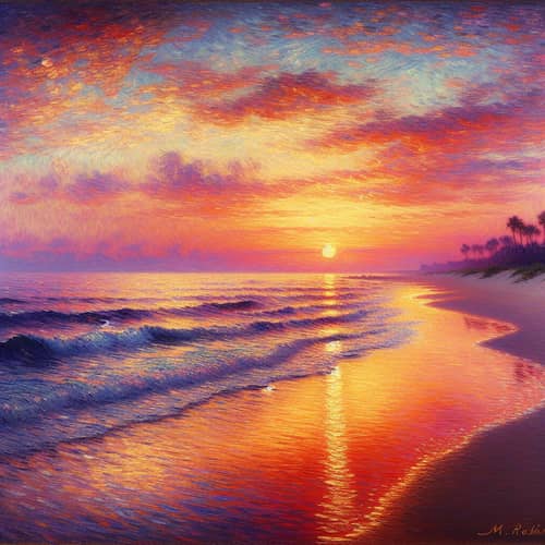 Impressionist Beach Sunset Painting - Serene Sundown Art