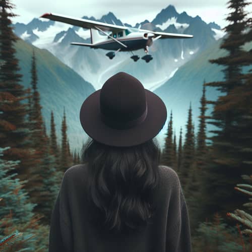 Alaskan Plane Soaring Over Majestic Mountains