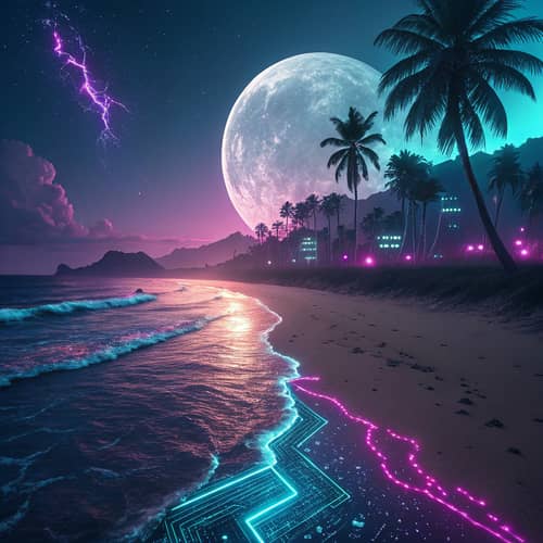 Futuristic Cyberpunk Beach Scene