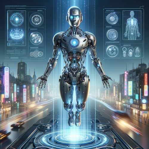 Futuristic Levitating Robot Artwork | Metallic Silver