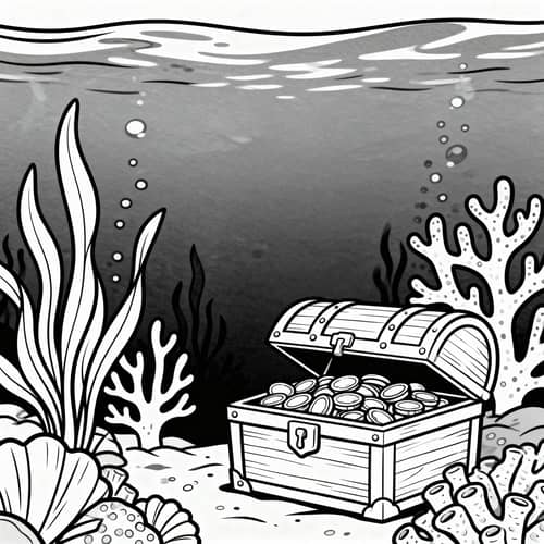Underwater Coloring Page with Treasure Chest Underwater Coloring Page with Treasure Chest