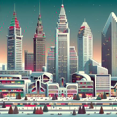Postmodern Cleveland Skyline During Christmas | Terminal Tower & City Lights