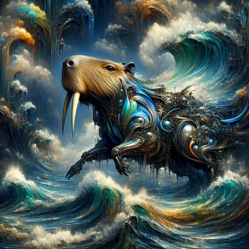 Fantastical Capybaras in Oceanic Surreal Artwork