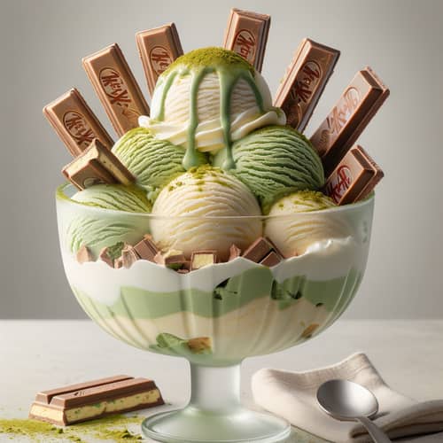 Delicious KitKat Matcha Ice Cream Sundae