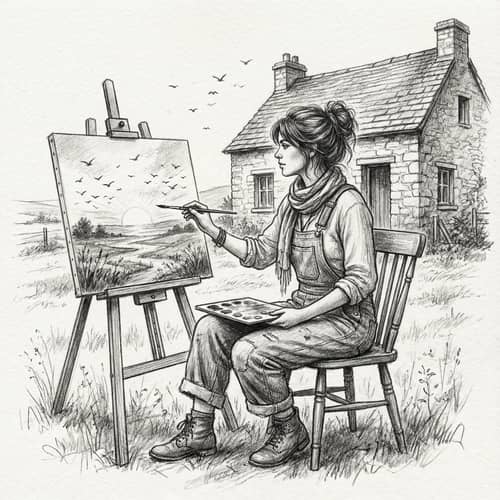 25-Year-Old Artist Painting a Sunrise Landscape 25-Year-Old Artist Painting a Sunrise Landscape