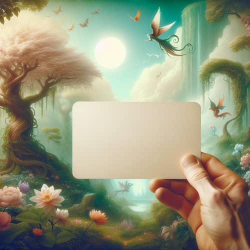 Springtime Fantasy Scene with Empty White Card