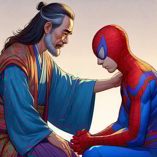 Jesus Comforts Sad Spider-Man in Profound Conversation
