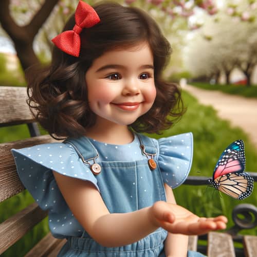 Adorable Hispanic Girl Smiling with Butterfly in the Park