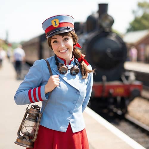 Cheerful Humanoid Character Inspired by Locomotives