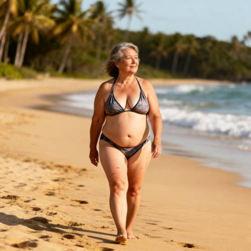 Real Beauty at 55: Confident Beach Woman