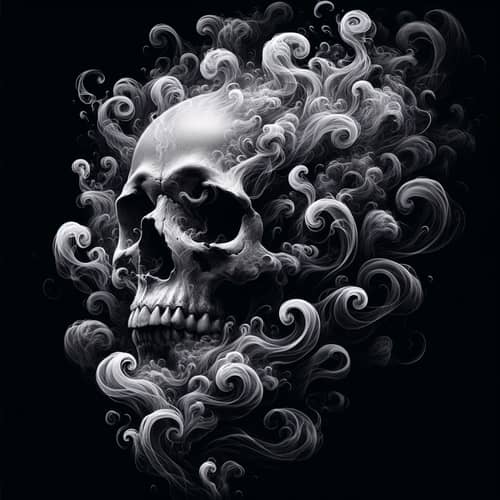 Bone-White Skull in Swirling Smoke Veil | Mysterious Illustration