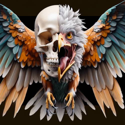 Skull Bird Hybrid Creature - Mystical Art Creation