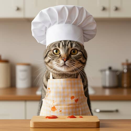 Cat Chef in Cute Apron - Fun Pet Art