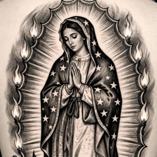 Artistic Virgin of Guadalupe Tattoo Design