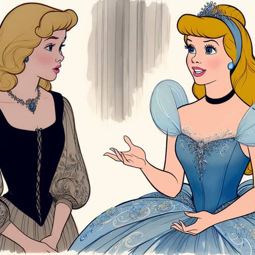 Cinderella in Elaborate Blue Gown - Stunning Illustration