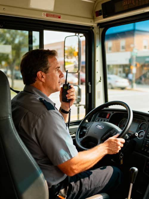 Transit Bus Driver Communicating on the Go Transit Bus Driver Communicating on the Go