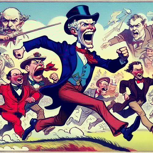 Political Caricature Art: Bold & Vibrant 19th-Century Inspired Image